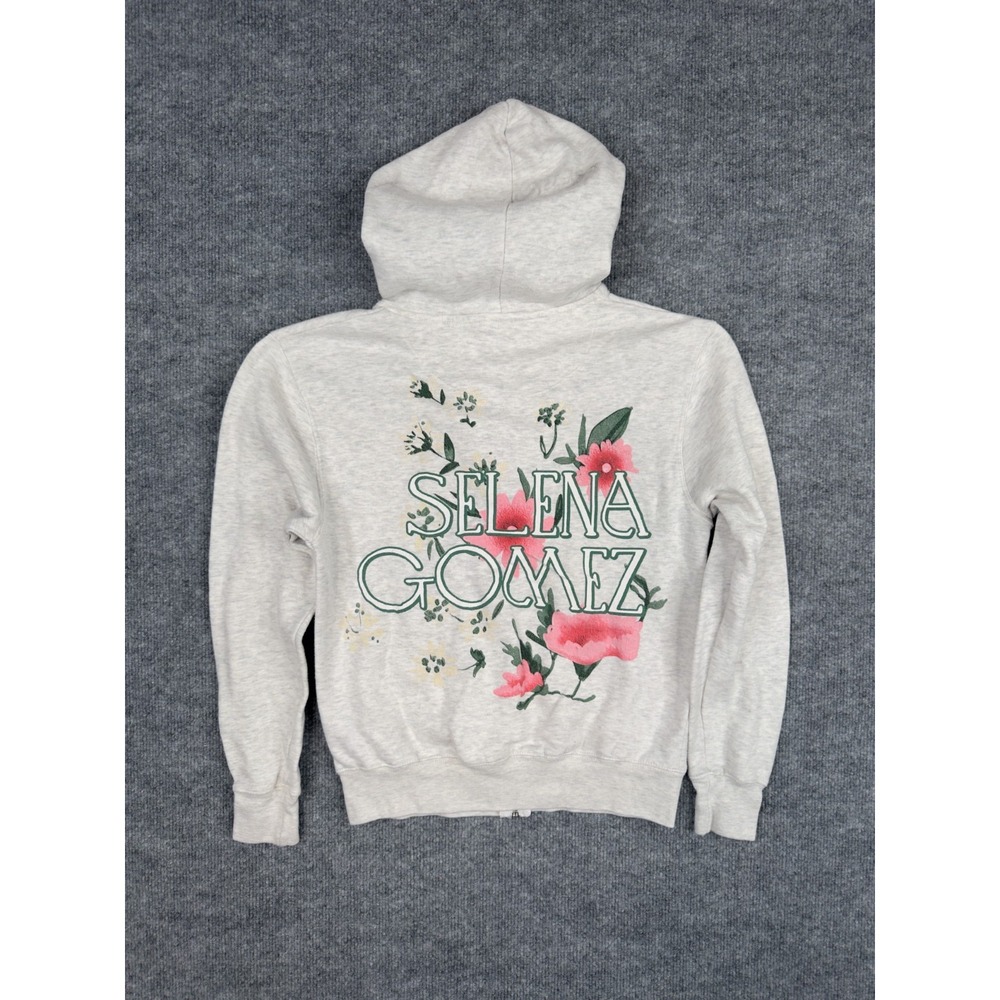Selena Gomez Gray Zip Hoodie XS Women's Floral Logo Sweatshirt Pop Tour Merch